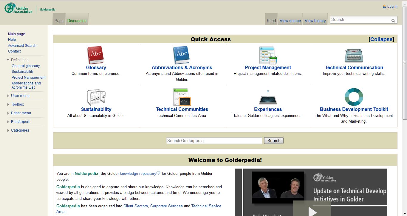 Screenshot della Home Page di Golderpedia